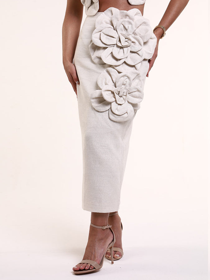 Beach Vacation Three-Dimensional Floral Solid Color Top And Skirt Suit